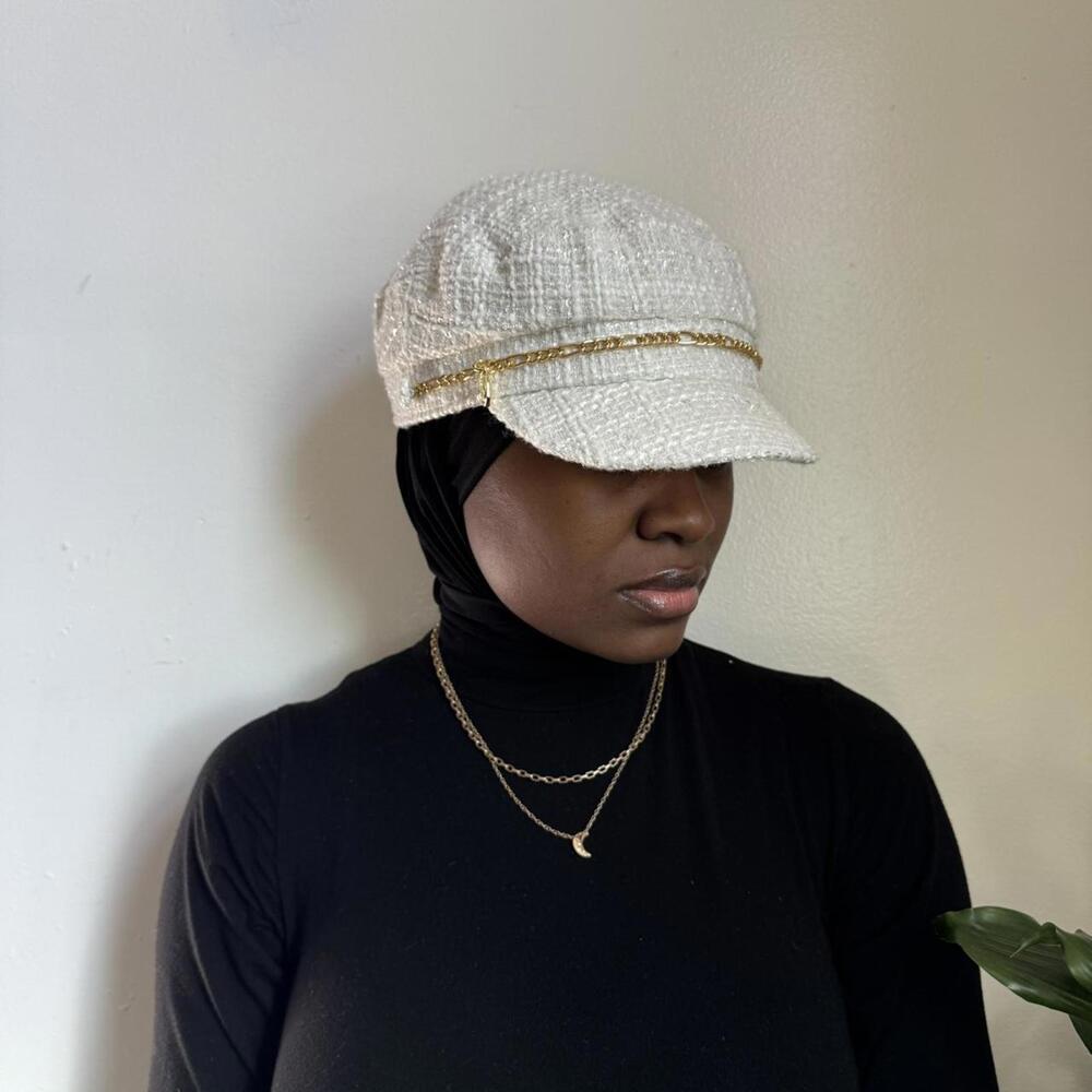 Luxe Vince Camuto White Tweed Baker Boy Hat one size - Picture 2 of 6